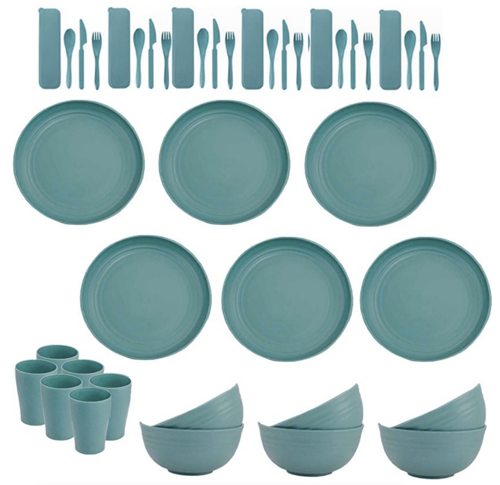 MamaMia Family Indoor and Outdoor Dinnerwear - Economy Set for 6 - 42pieces - Green